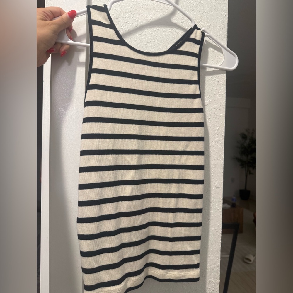 Massimo Dutti Sleeveless Black and Cream Striped Tank Dress